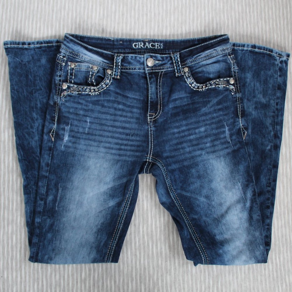Grace in LA Bling Acid Wash Denim Jeans sz 30